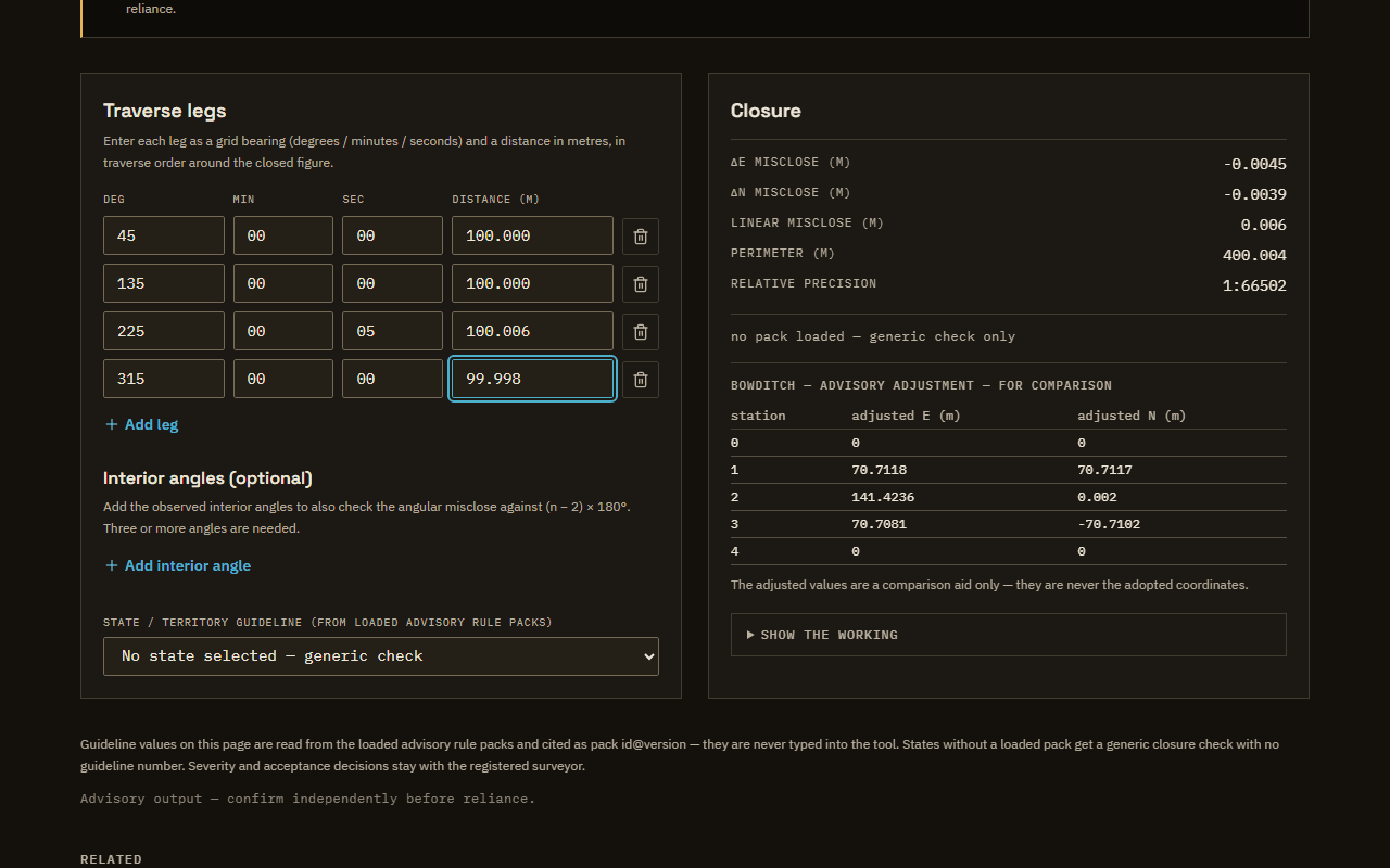 Synthetic preview of Traverse Misclose Checker